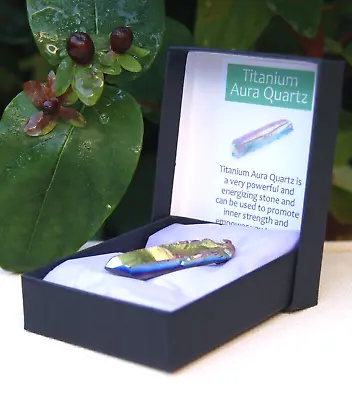 Rainbow Titanium Aura Quartz Point Natural Crystal Healing In Presentation Box • £6.99