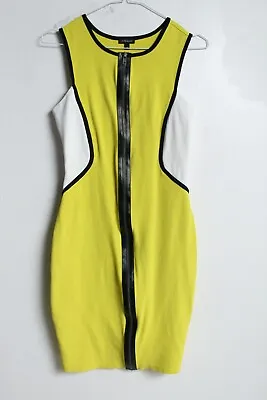 River Island Womens Front Zip Bodycon Dress - Neon Yellow - Size 10 (f49) • £4.99