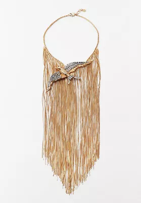 $73.19 • Buy Zara Woman Large Fringe Swallow Bird Necklace Choker Golden Ref. 4736/029