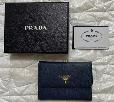 AUTHENTIC PRADA Saffiano Compact Wallet Blue  Purse With A Clasp • $70