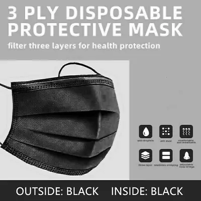 Black 3 Layer Disposable Face Mask Non Medical Surgical  MOUTH COVER • $4.90