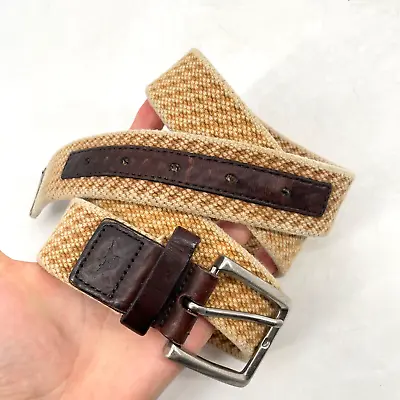 Tommy Bahama Size 36 Woven Mens Belt Cotton Fabric And Leather Trim Tan Brown • $21