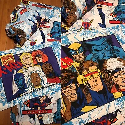 Vintage Marvel Xmen 1994 Complete Sheet Set Flat Fitted Pillowcase Twin *PERFECT • $120