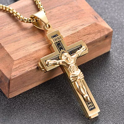 Men Women Cross Pendant Chain Necklace Crucifix Jesus Christian Jewellery Gift • £3.99