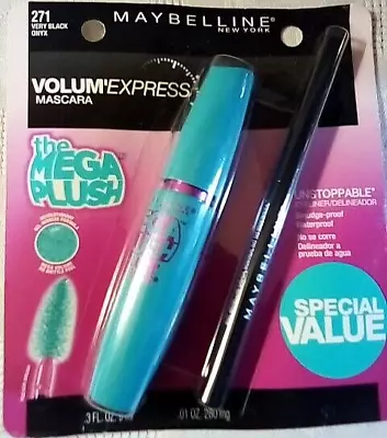 Maybelline The Mega Plush Volume Express Mascara Very Black&Unstoppable Eyeliner • $9.99