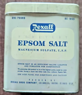 Vintage Empty Rexall Drug Company Epsom Salt One Pound Tin Canister #UC1055. • $1