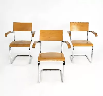 1990 Set Of Three Marcel Breuer Mart Stam Thonet Bauhaus Dining Chairs In Oak   • £2959.90