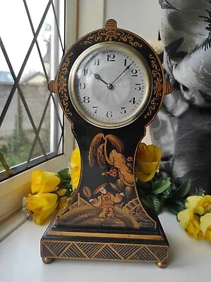 STUNNING ANTIQUE FRENCH CHINOISERIE 8 DAY MANTEL CLOCK IN SUPERB CONDITION C1900 • $560.05