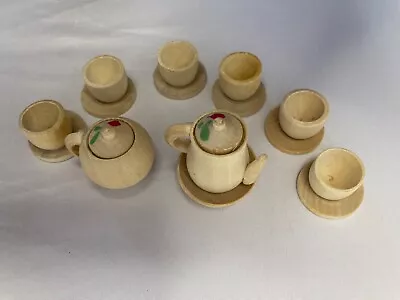 VINTAGE 15 Piece Lot Dollhouse Wooden Wood Miniature Tea & Coffee Set- 6 Cup Set • $10