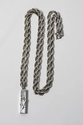 Vintage Sterling Modernist Star Of David Mezuzah Pendant Rope Chain Necklace 25  • $99.99