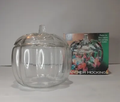 Vintage Anchor Hocking Glass Pumpkin Jar 7  Candy Cookie Canister HALLOWEEN Fall • $19.95