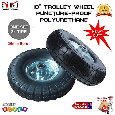 2x 10  REPLACEMENT TROLLEY WHEEL WHEELS SOLID NON PUNCTURE HAND CART WHEELBARROW • $38.90