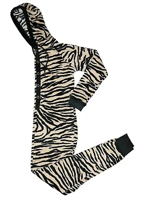 Jenni Intimates Zebra Print Snap Front Hooded 1-Piece Pajama Union Suit M NWT • £30.31