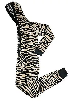Jenni Intimates Zebra Print Snap Front Hooded 1-Piece Pajama Union Suit S NWT • £30.31