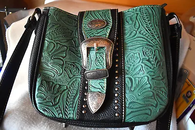 Montana West Turquoise Tooled Floral Concho Magnetic Flap Purse • $20