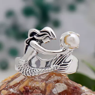 925 Sterling Silver Pearl Mermaid Ring Jewelry Mothers Day Best Gift S9 • $25.49