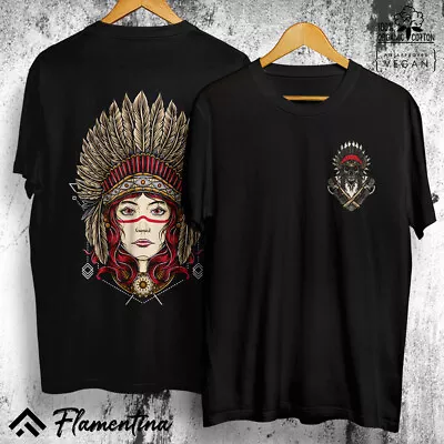 Mens Organic Cotton T-Shirt Indian Chief Skull Tattoo Design Top Urban F010 • £13.99