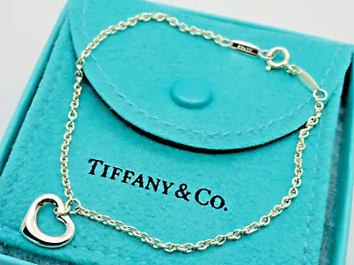 Tiffany & Co. Elsa Peretti Sterling Silver Mini Open Heart Tag Charm Bracelet • $249.99