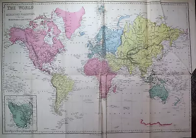 1855 Harper's Gazetteer Map THE WORLD On MERCATOR'S PROJECTION ~(lg15x22) #1108 • $20