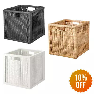 IKEA Rattan Basket Storage Boxes Suitable For Bookcas & Shelving Black/White • £29.50