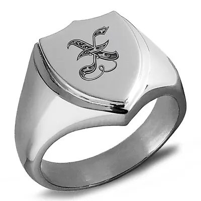 Stainless Steel Letter X Initial Royal Monogram Shield Crest Mens Signet Ring • $15