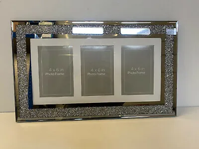 £25 • Buy Imperfect Three Photo Picture Frame Crushed Silver Mirrored Glass 4x6 Photo's