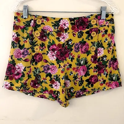 Xai Vibrant Yellow Pink And Green Floral Shorts. Yellow Front Buttons LG • $18