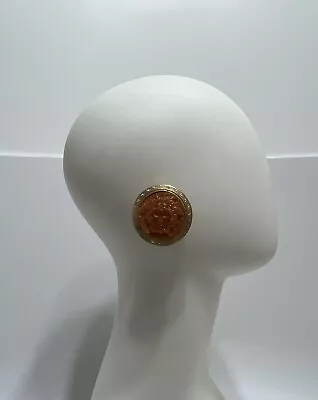 Vtg Gianni Versace Jumbo Gold Orange Medusa Clip Earrings • $375