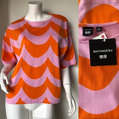 Marimekko Women's T-Shirt Orange & Lavender  100% Cotton Short Sleeve Medium New • £29.99