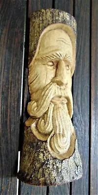 £15.49 • Buy Wizard Green Forest Man Wood Log Carving Home Garden Wall Hanging Ornament 30cm