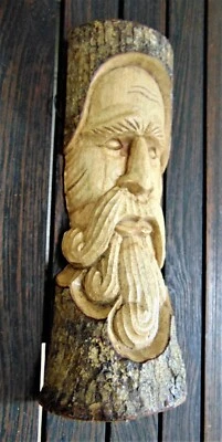 £15.49 • Buy Wizard Green Forest Man Wood Log Carving Home Garden Wall Hanging Ornament 30cm