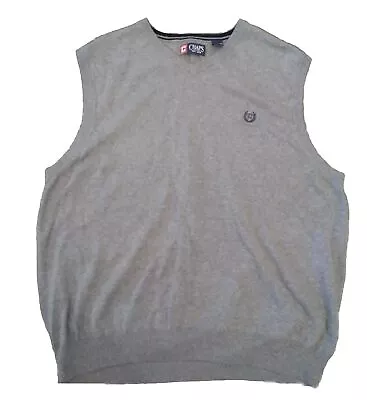 Chaps Sweater Vest Mens L Gray V-Neck Casual Academia Preppy Sleeveless Crest • $21