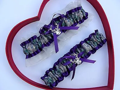 NEW Mossy Oak Camouflage Camo Plum Ivory Wedding Garter Prom Hunter Deer  • $13.46