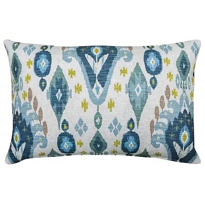 Heavyweight Linen-blend Ikat XL Rectangle Cushion. Blue Moroccan Design. 23x15  • £31.99