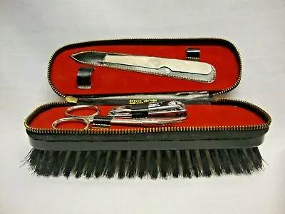 SDVtg. Shoe Shine Brush Leather Zipper 3pc Manicure Travel Kit Set Men's Vanity • $6.99