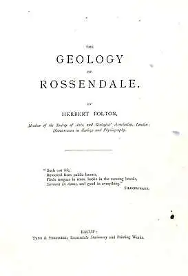 £17.56 • Buy THE GEOLOGY OF ROSSENDALE., Bolton, Herbert., Good Condition, ISBN