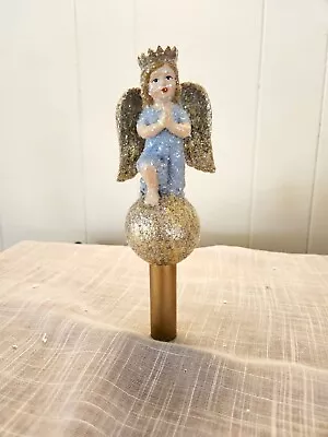 Christmas Angel Tree Topper Gold Glitter Plastic Tube Vintage • $19