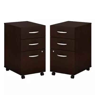 Home Square 3 Drawer Mobile Wood Filing Cabinet Set In Mocha Cherry (Set Of 2) • $706.99