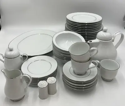 £8 • Buy Noritake White Tea Set RC Ireland Silver Trim Dinner Plates CHOOSE FROM LIST  S5