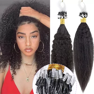 Kinky Straight Micro Loop Ring Beads Real Remy Human Hair Extensions Thick 90g+ • $229.88
