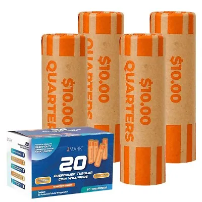 20-Count Preformed Quarter Coin Roll Wrappers - Heavy Duty ABA Color-Coded • $9.99