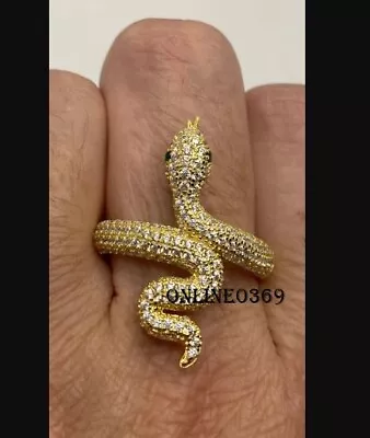 Yellow Gold Plated Mens Customized Snake Ring 2 Ct RD Cubic Zirconia Silver • $199.49
