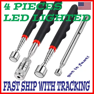 4 Magnetic Telescoping Pickup Rod Tool LED Light Grabber Stick Inspection Mirror • $8.99