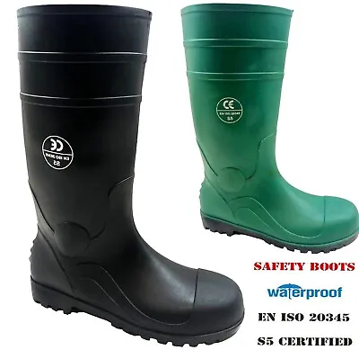 Mens Wellies Safety Steel Toe Cap Wellingtons Work Mucker Rain Boots Size 6-13 U • £11.95