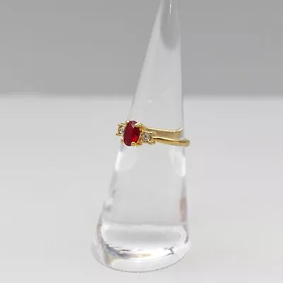 Ring Cocktail Red Oval Cut Crystal Rhinestones Gold Tone Band Size 5.5 Jewelry • $12.99