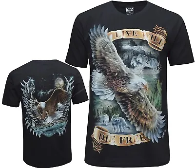 New Eagle Wolf Native American Indian Biker T- Shirt Front & Back Print M - XL • £10.99
