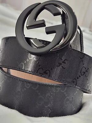 Gucci Black Imprime Monogram Belt Black GG Bucke Sz 34/36 • $235