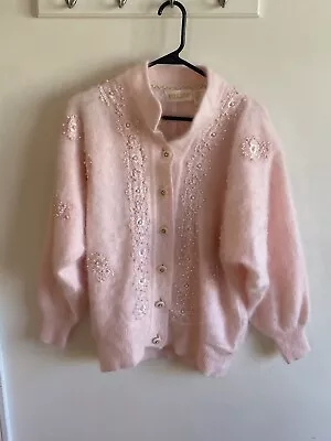 Vtg Belldini Pink Angora Blend Cardigan Sweater Women’s Size Med Korea NWT Fuzzy • $40