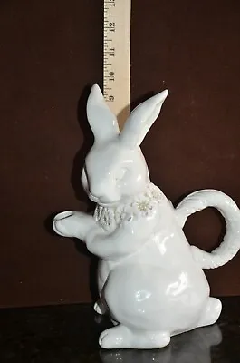 Ganz 10  Tall White Easter Rabbit Ceramic Pitcher Country French Gloss Finish • $38