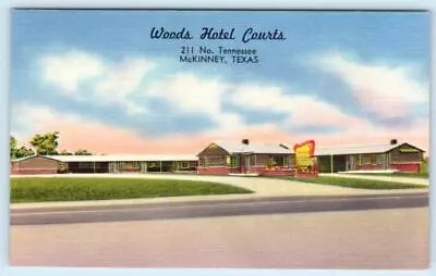 McKINNEY TX Texas ~ Roadside WOODS HOTEL COURTS C1940s Collin County Postcard • $6.78